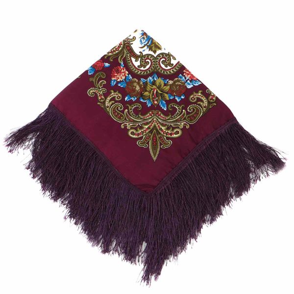 روسری زنانه سنتی رنگ بادمجانی ریشه دار