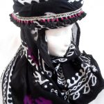 روسری سنتی کردستان نخی سایز 1.35 رنگ مشکی- بنفش