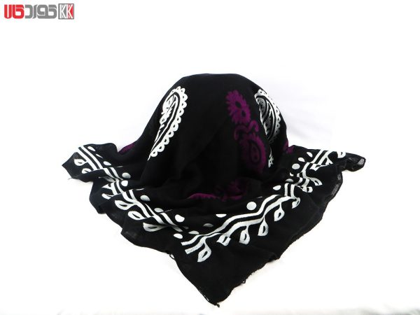 روسری سنتی کردستان نخی سایز 1.35 رنگ مشکی- بنفش