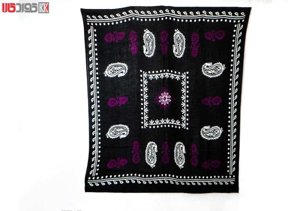 روسری سنتی کردستان نخی سایز 1.35 رنگ مشکی- بنفش