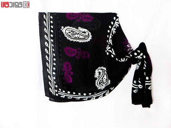 روسری سنتی کردستان طرح ترنج رنگ مشکی- بنفش