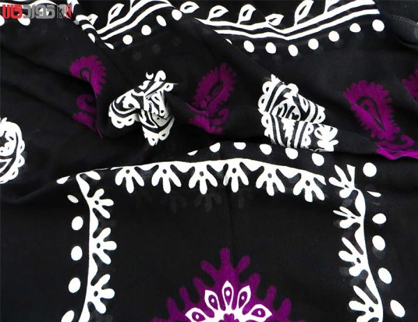 روسری سنتی کردستان نخی سایز 1.35 رنگ مشکی- بنفش