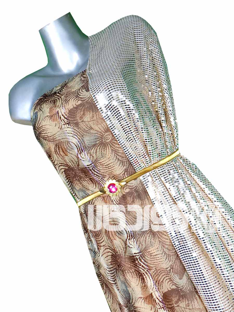 پارچه لباس زنانه حریر سیم دار قهوه ای