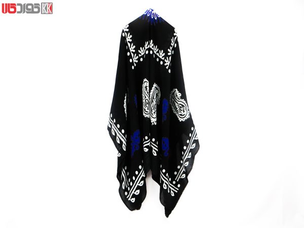 روسری سنتی کردستان نخی سایز 1.35 رنگ مشکی- آبی