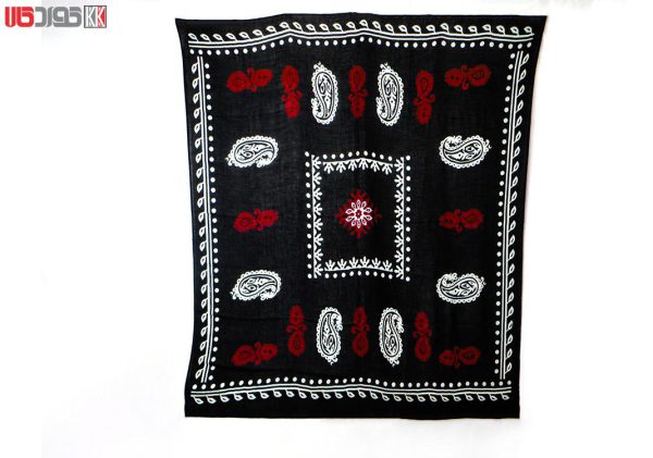 روسری سنتی کردستان نخی سایز 1.35 رنگ مشکی- قرمز