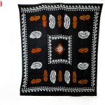 روسری سنتی کردستان نخی سایز 1.35 رنگ مشکی- نارنجی