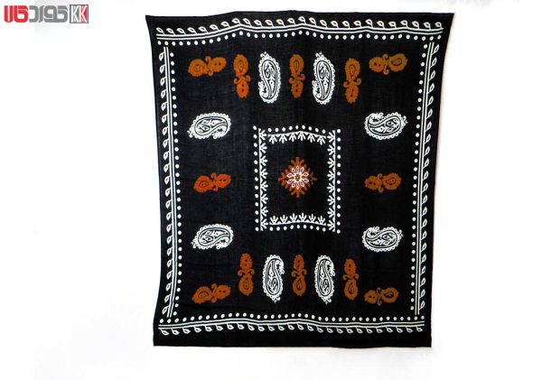 روسری سنتی کردستان نخی سایز 1.35 رنگ مشکی- نارنجی