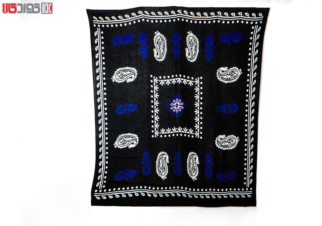 روسری سنتی کردستان طرح ترنج رنگ مشکی- آبی روسری سنتی کردستان طرح ترنج رنگ مشکی- آبی