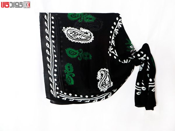 روسری سنتی کردستان طرح ترنج رنگ مشکی- سبز