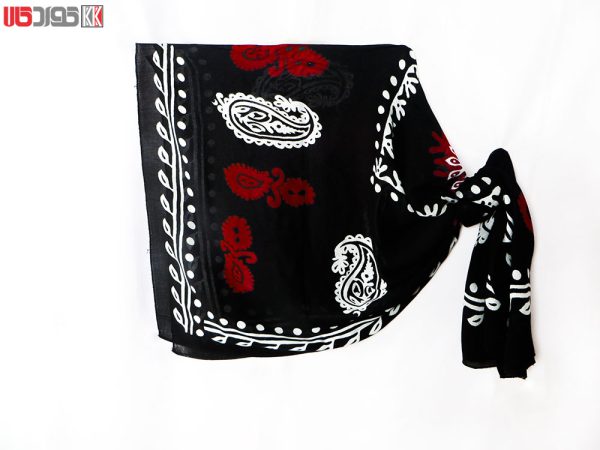 روسری سنتی کردستان نخی سایز 1.35 رنگ مشکی- قرمز