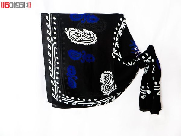 روسری سنتی کردستان نخی سایز 1.35 رنگ مشکی- آبی