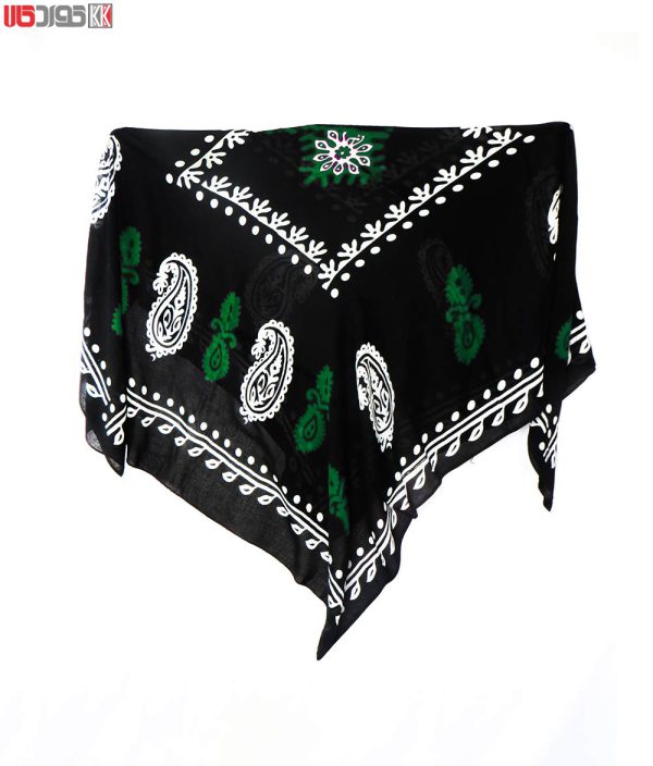 روسری سنتی کردستان طرح ترنج رنگ مشکی- سبز