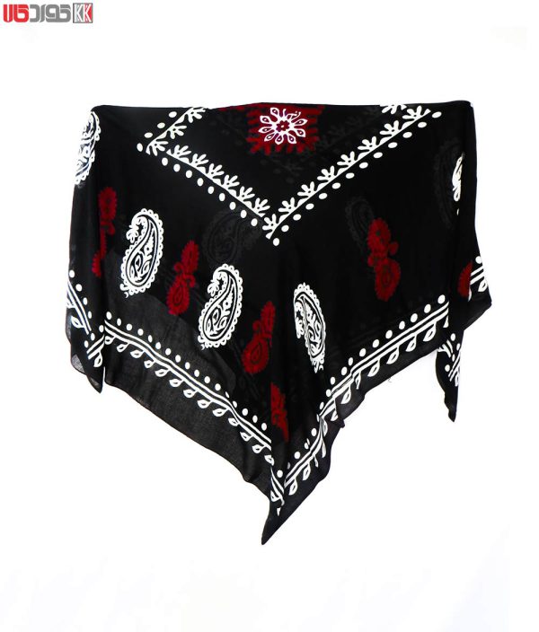 روسری سنتی کردستان طرح ترنج رنگ مشکی- قرمز