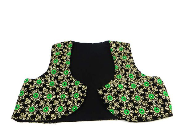جلیقه زنانه سنتی کردستان طرح گلدوزی رنگ سبز- طلایی