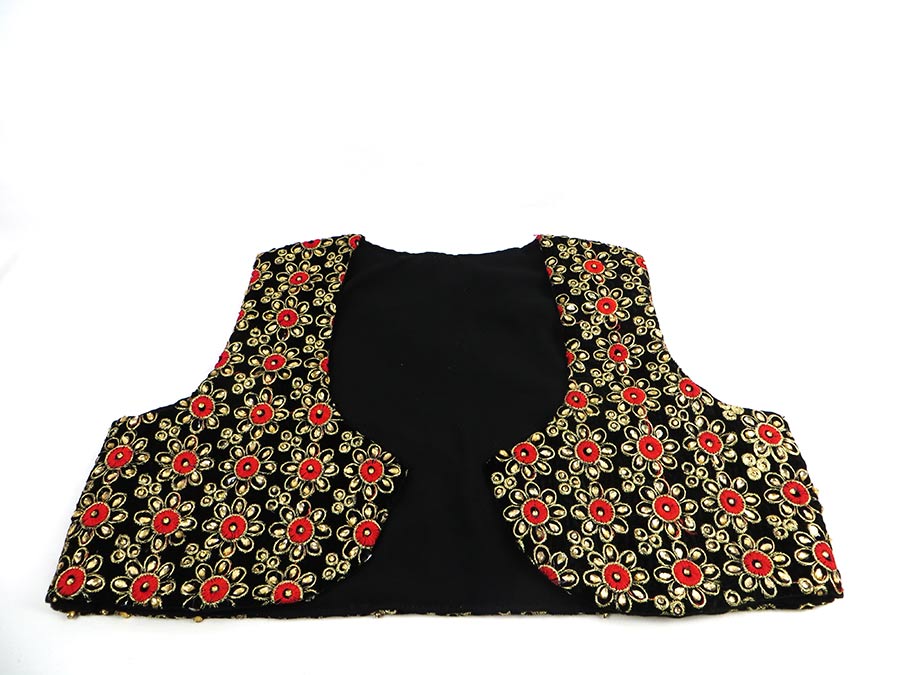 جلیقه زنانه سنتی کردستان طرح گلدوزی رنگ قرمز- طلایی