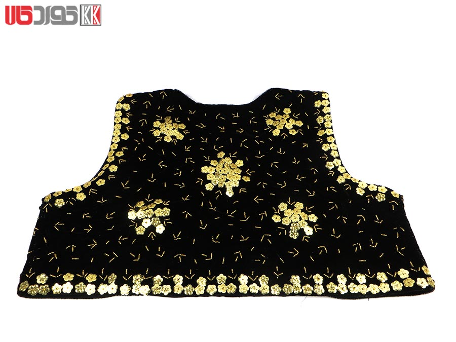 جلیقه زنانه سنتی کردستان طرح پولک دوزی طلایی