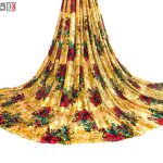پارچه لباس زنانه مخمل کشی سنگ دار زرد 2.5 متری