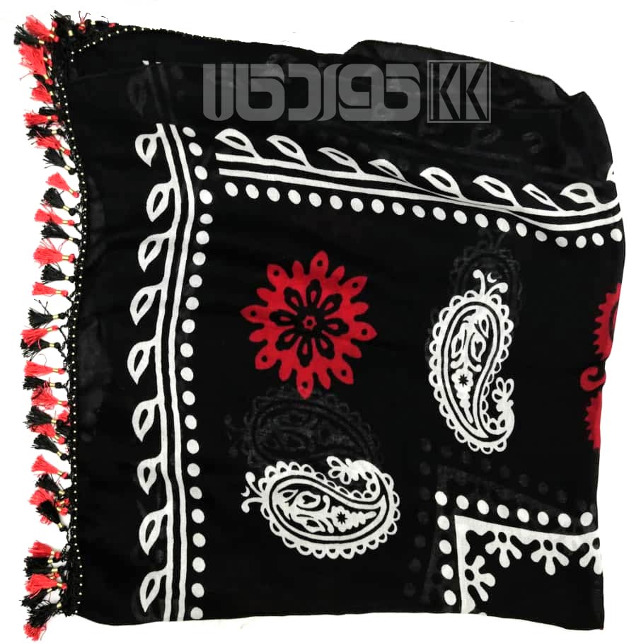 روسری سنتی کردستان منگوله مشکی قرمز روسری سنتی کردستان منگوله مشکی قرمز