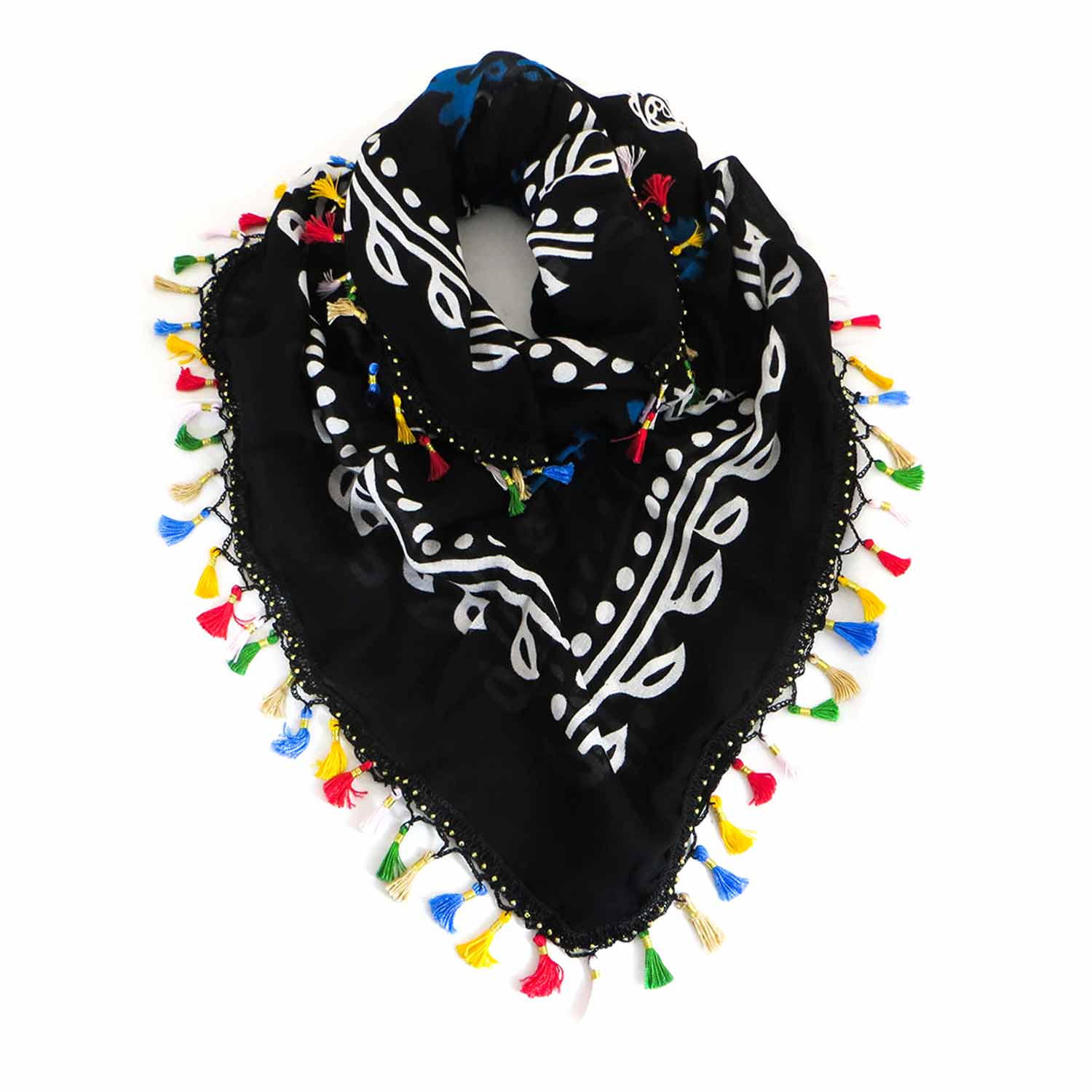 روسری سنتی منگوله دار کردستان مشکی- آبی 1.5 متری روسری سنتی منگوله دار کردستان مشکی- آبی 1.5 متری