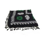روسری کردی منگوله دار نخی مشکی- سبز 1.5 متری