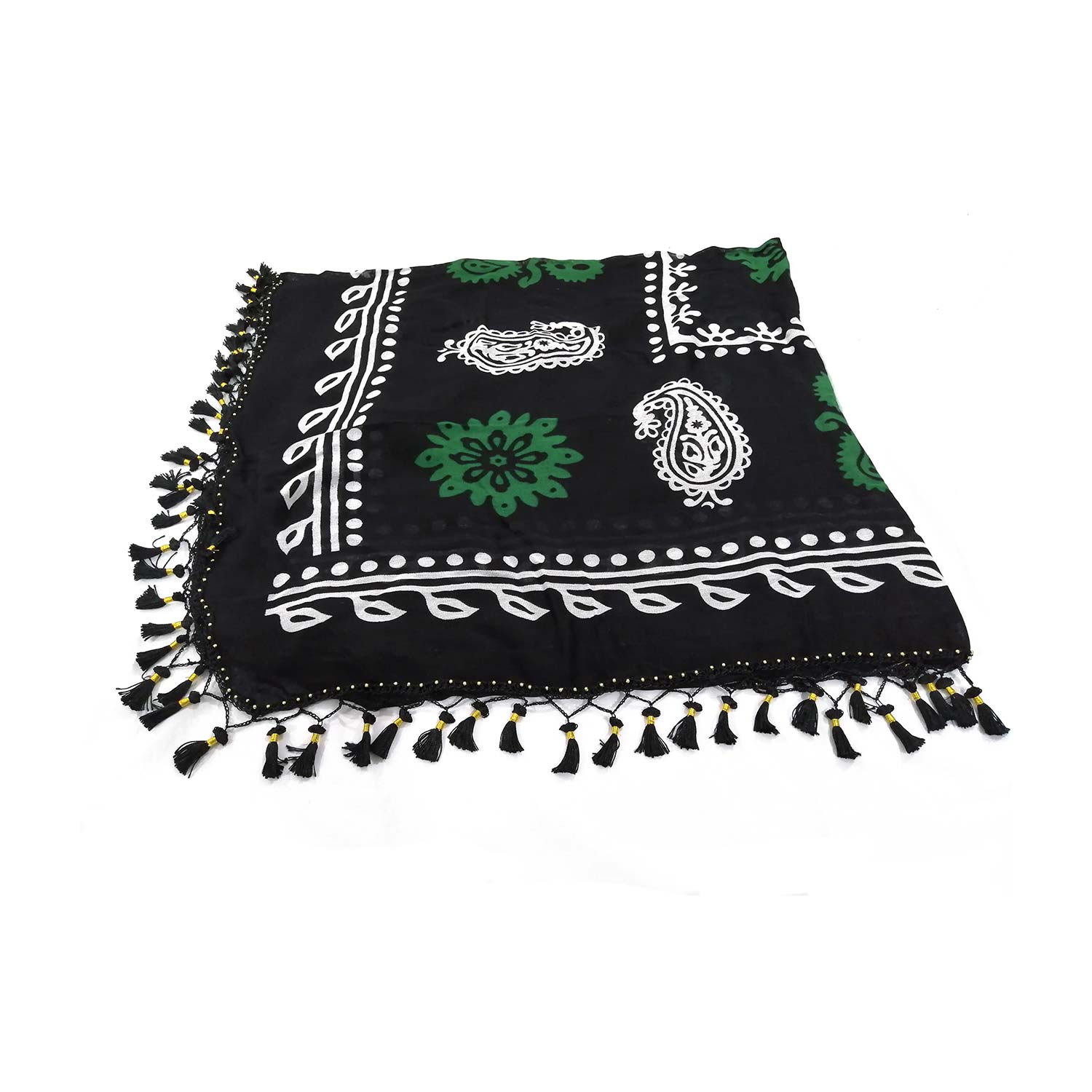 روسری سنتی کردستان منگوله دار مشکی سبز روسری سنتی کردستان منگوله دار مشکی سبز