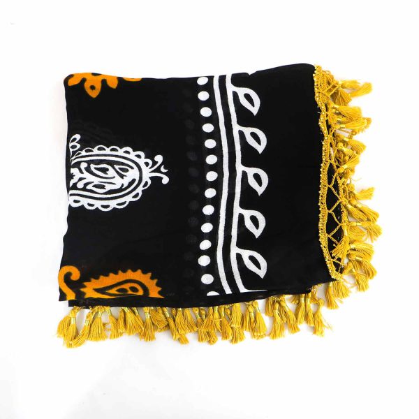 روسری سنتی کردی نخی رنگ نارنجی منگوله ی نارنجی 1.5 متری