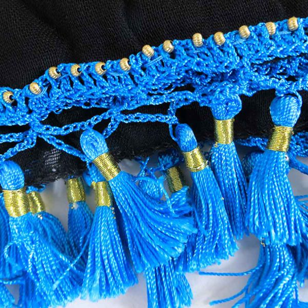 روسری سنتی کردستان رنگ آبی منگوله ی آبی 1.5 متری