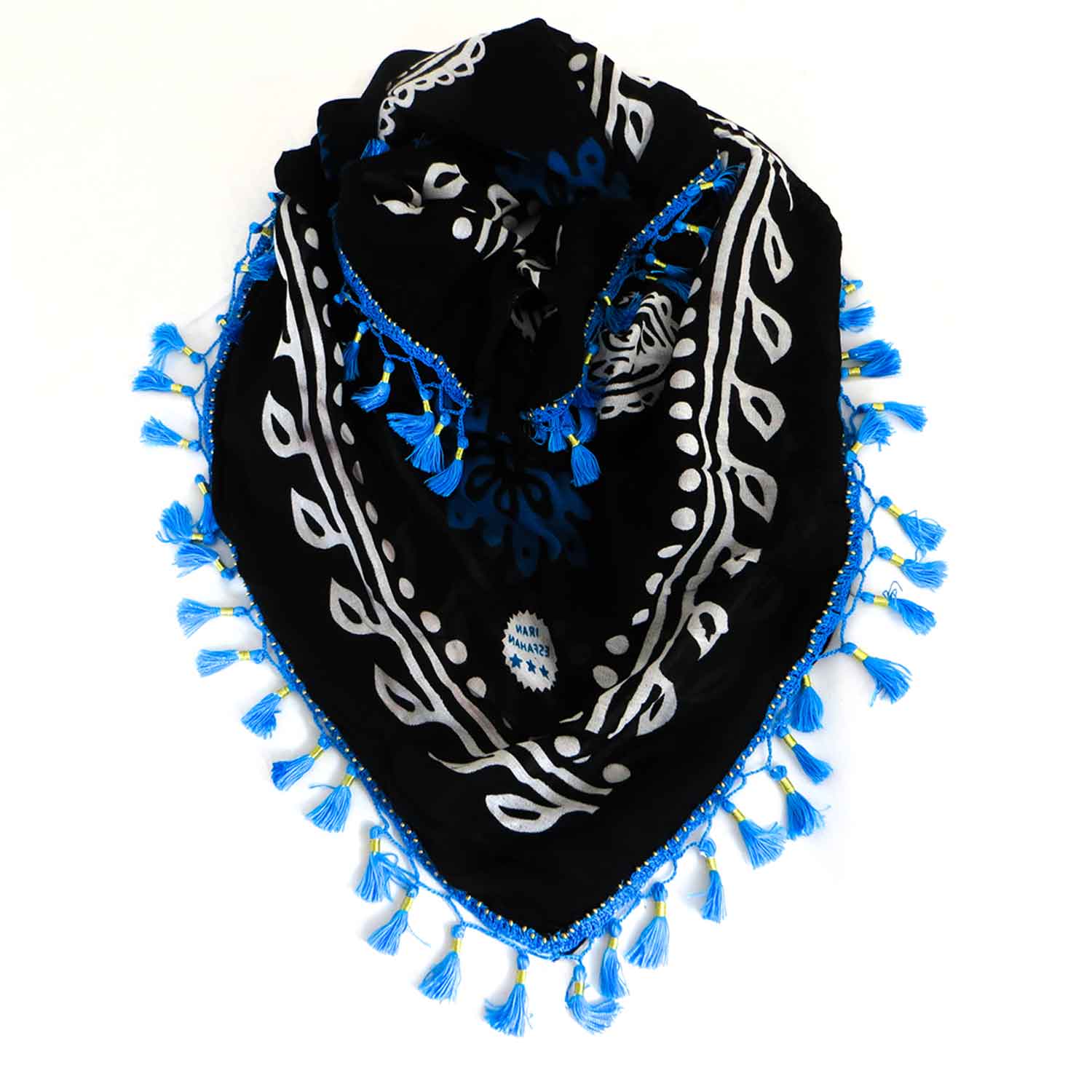 روسری سنتی کردستان رنگ آبی منگوله ی آبی 1.5 متری روسری سنتی کردستان رنگ آبی منگوله ی آبی 1.5 متری