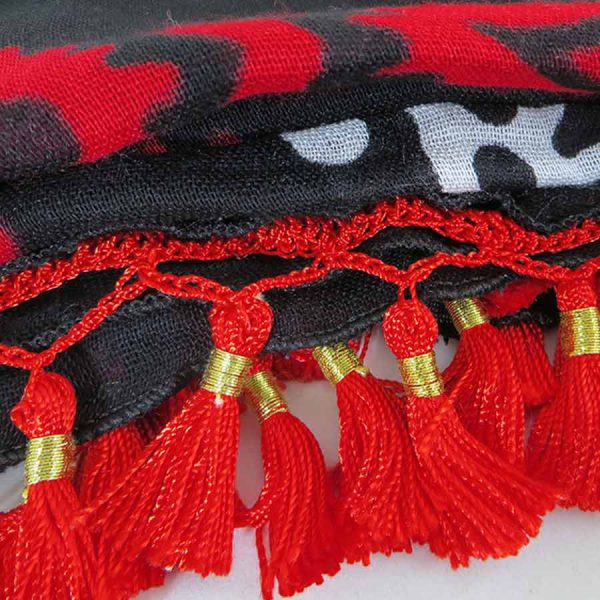 روسری سنتی کردستان رنگ قرمز منگوله ی قرمز 1.5 متری