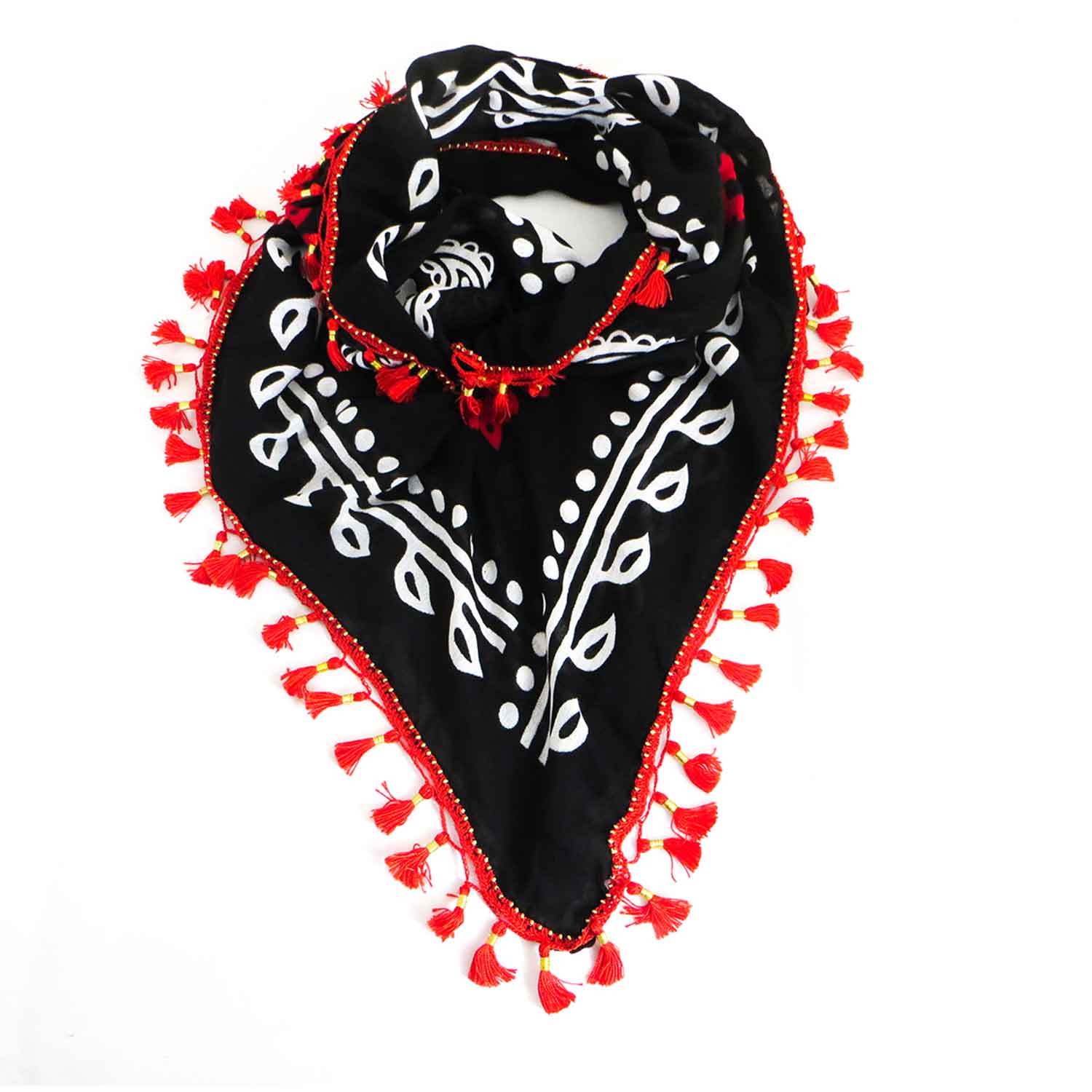 روسری سنتی کردستان رنگ قرمز منگوله ی قرمز 1.5 متری روسری سنتی کردستان رنگ قرمز منگوله ی قرمز 1.5 متری
