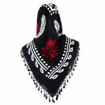 روسری سنتی کردستان نخی گل قرمز منگوله ی مشکی 1.5 متری
