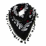 روسری سنتی کردستان نخی گل قرمز منگوله ی مشکی 1.5 متری