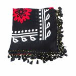 روسری سنتی کردستان نخی گل قرمز منگوله ی مشکی 1.5 متری