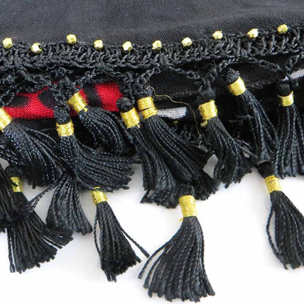 روسری سنتی کردستان نخی گل قرمز منگوله ی مشکی 1.5 متری