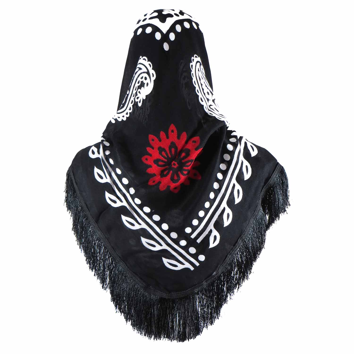 روسری سنتی کردستان رنگ قرمز ریشه دار مشکی 1.5 متری روسری سنتی کردستان رنگ قرمز ریشه دار مشکی 1.5 متری