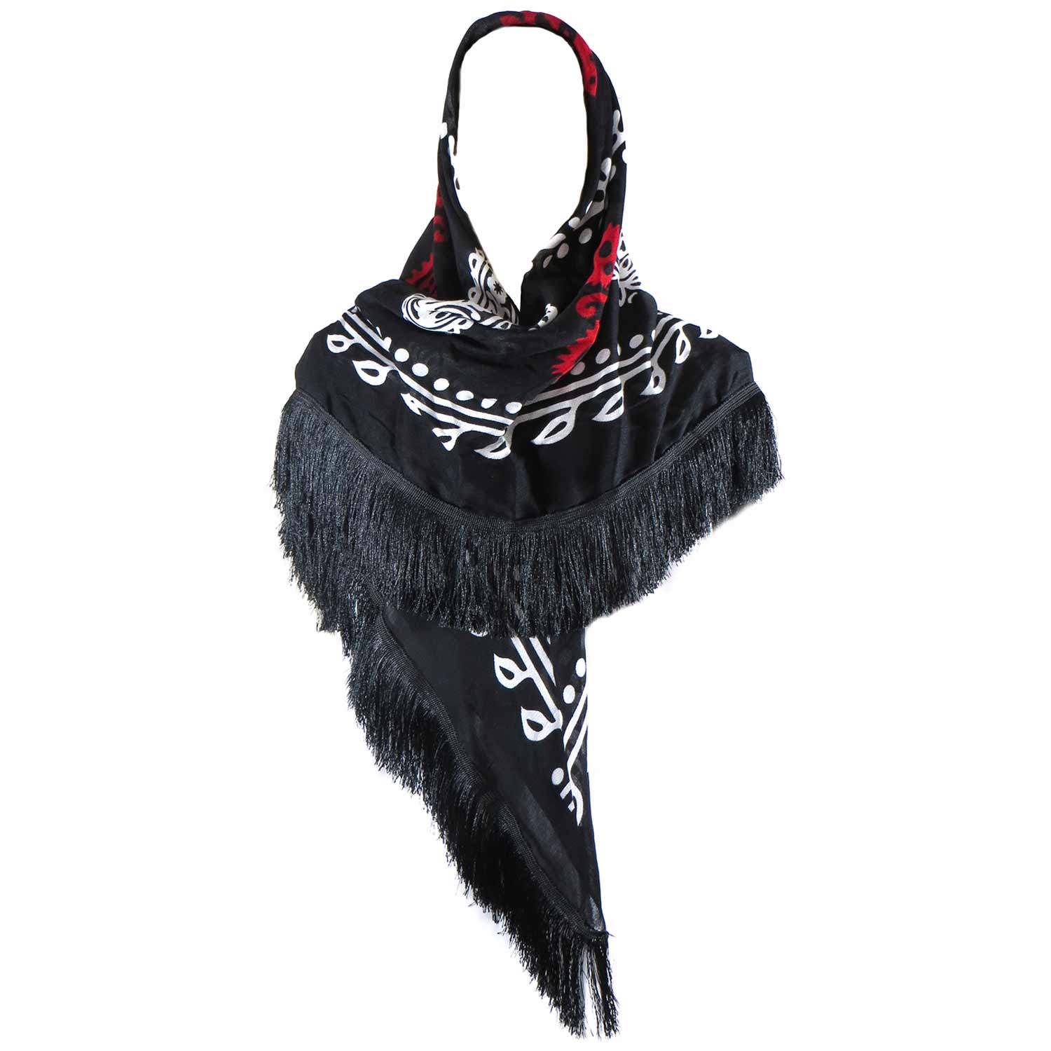 روسری سنتی کردستان رنگ قرمز ریشه دار مشکی 1.5 متری روسری سنتی کردستان رنگ قرمز ریشه دار مشکی 1.5 متری