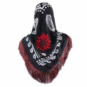 روسری هوری کردستان نخی ریشه دار مشکی – قرمز 1.5 متری
