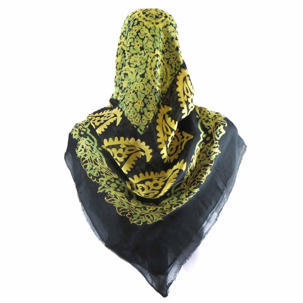 روسری سنتی کردستان طرح ترنج رنگ زرد سبز