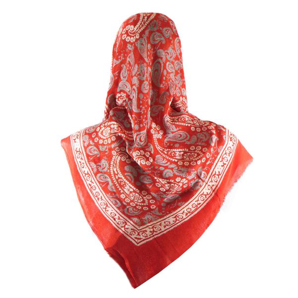 روسری سنتی کردستان طرح ترنج رنگ قرمز نارنجی