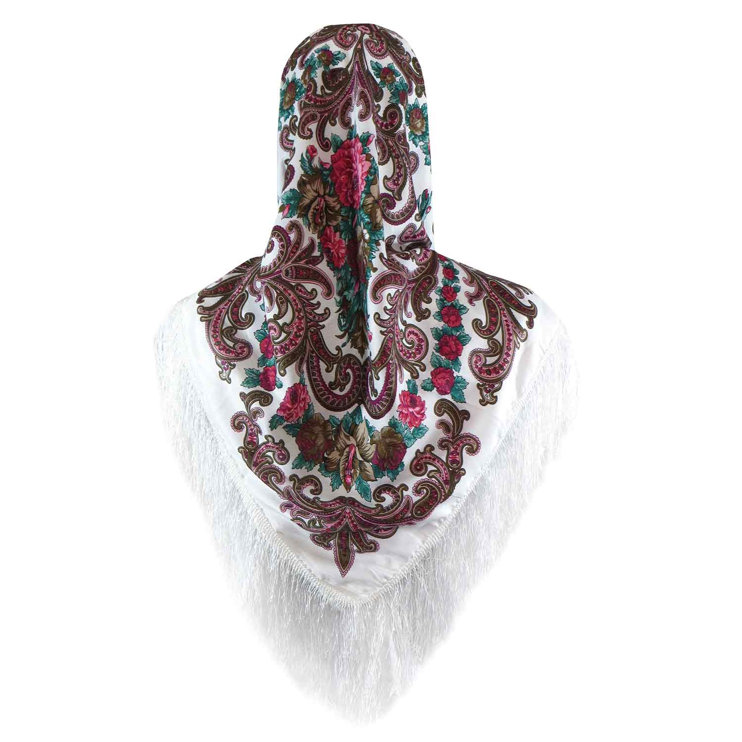 روسری زنانه سنتی رنگ سفید ریشه دار روسری زنانه سنتی رنگ سفید ریشه دار