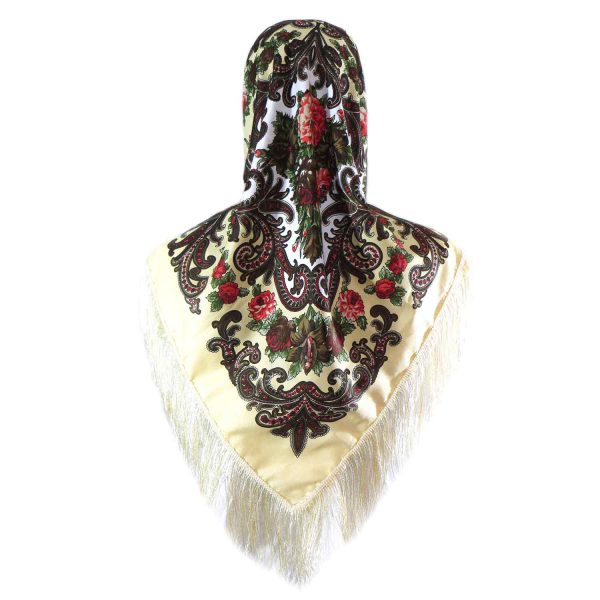 روسری زنانه سنتی رنگ کرمی ریشه دار