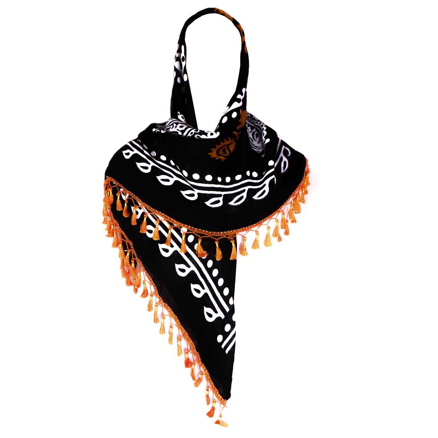 روسری سنتی کردستان رنگ نارنجی منگوله ی نارنجی سیر 1.5 متری