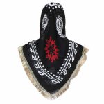 روسری ریشه دار کردی نخی مشکی - طلایی 1.5 متری