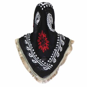 روسری سنتی کردستان ریشه دار مشکی – طلایی 1.5 متری