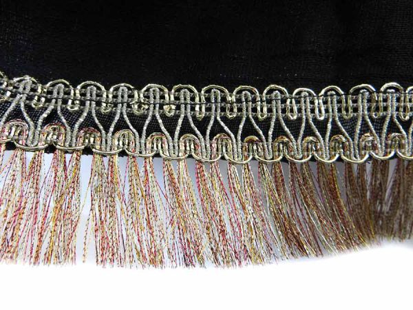 روسری ریشه دار کردی نخی مشکی - طلایی 1.5 متری