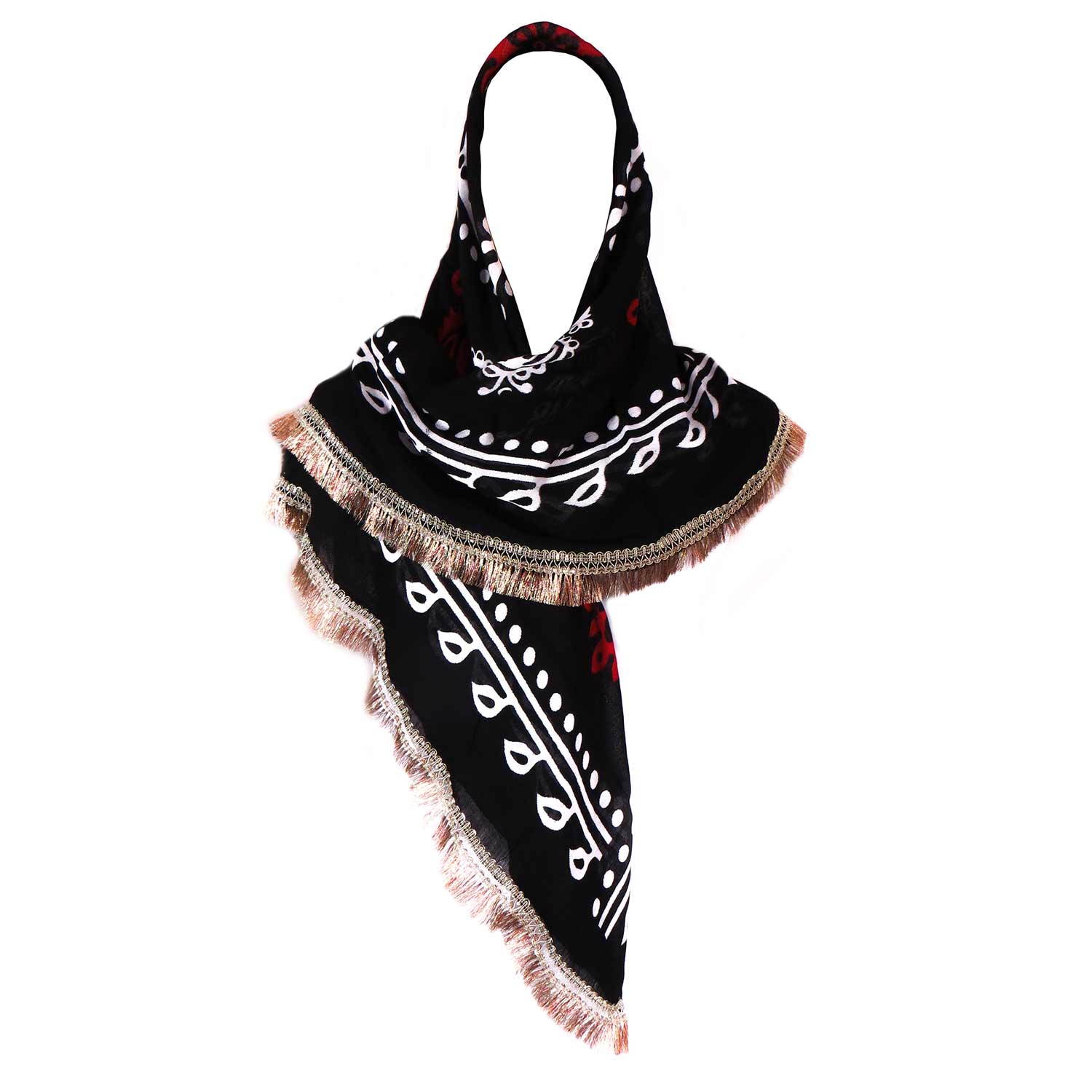 روسری سنتی کردستان ریشه دار مشکی - طلایی 1.5 متری روسری سنتی کردستان ریشه دار مشکی - طلایی 1.5 متری