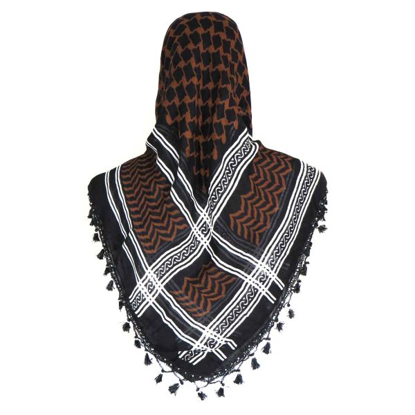 روسری سنتی رنگ قهوه ای منگوله ی مشکی 1.5 متری