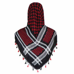 روسری سنتی رنگ قرمز منگوله ی قرمز- مشکی 1.5 متری