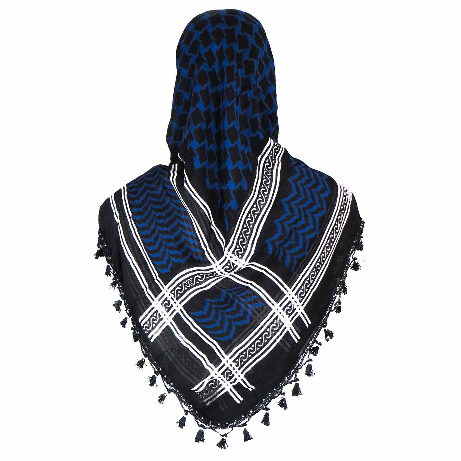 روسری سنتی رنگ آبی منگوله ی مشکی 1.5 متری روسری سنتی رنگ آبی منگوله ی مشکی 1.5 متری