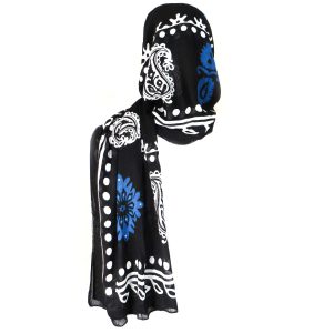 شال زنانه سنتی کردستان طرح ترنج رنگ مشکی- آبی